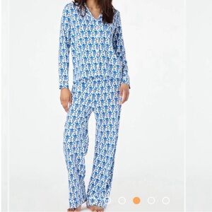 Roller Rabbit blue monkey pajamas set with long sleeve polo size x-small
